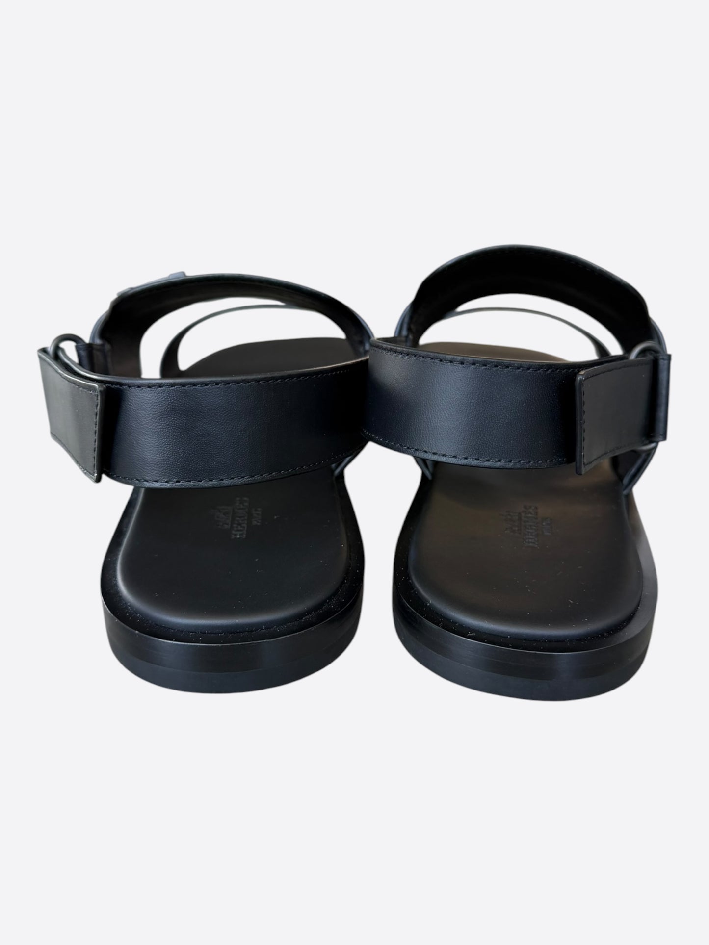 Hermes Black Leather Giacomo Sandals
