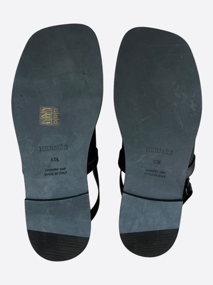 Hermes Black Leather Giacomo Sandals
