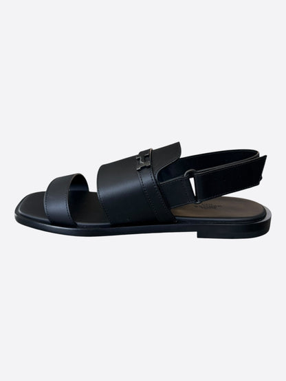 Hermes Black Leather Giacomo Sandals