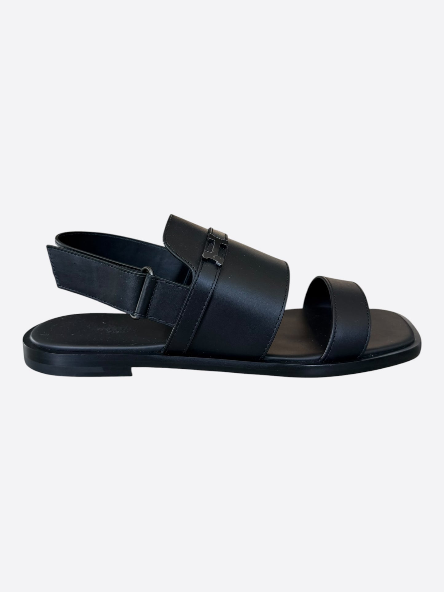 Hermes Black Leather Giacomo Sandals