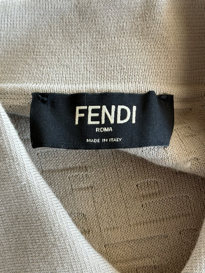 Fendi Beige FF Jacquard Monogram Polo T-Shirt