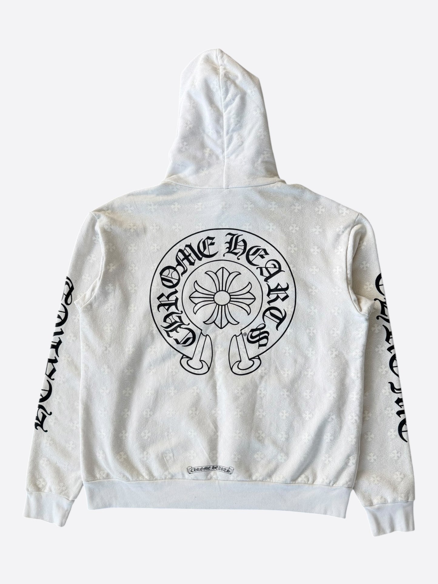 Chrome Hearts White & Black Cross Jacquard Horseshoe Logo Hoodie