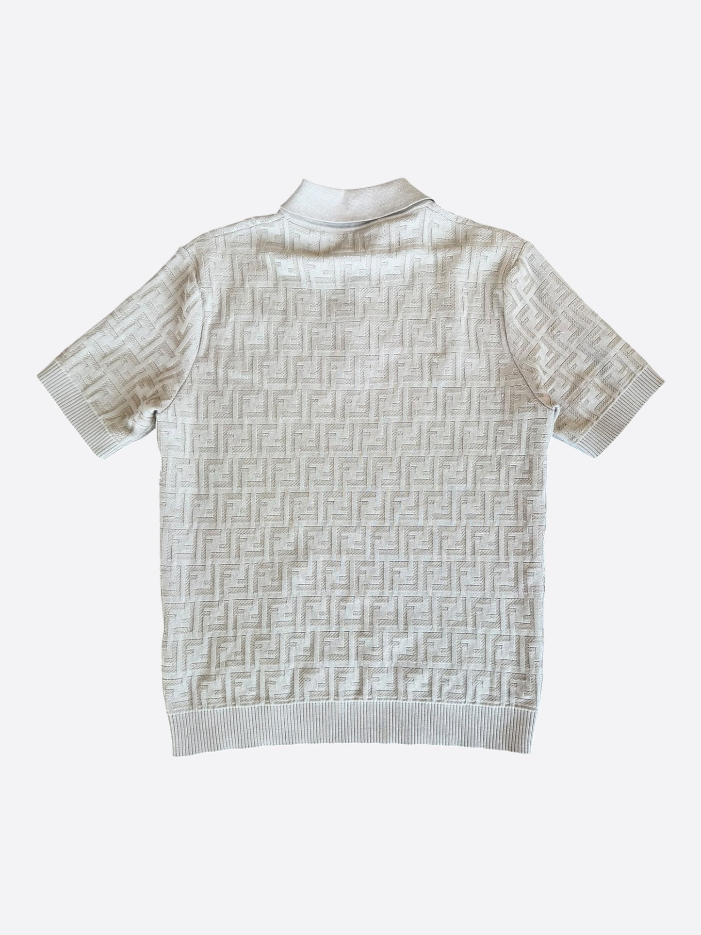 Fendi Beige FF Jacquard Monogram Polo T-Shirt
