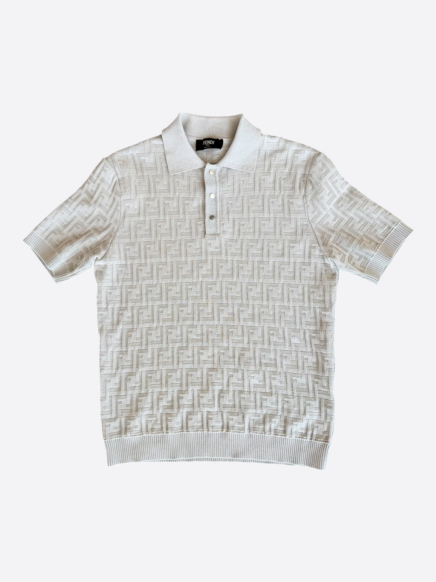 Fendi Beige FF Jacquard Monogram Polo T-Shirt
