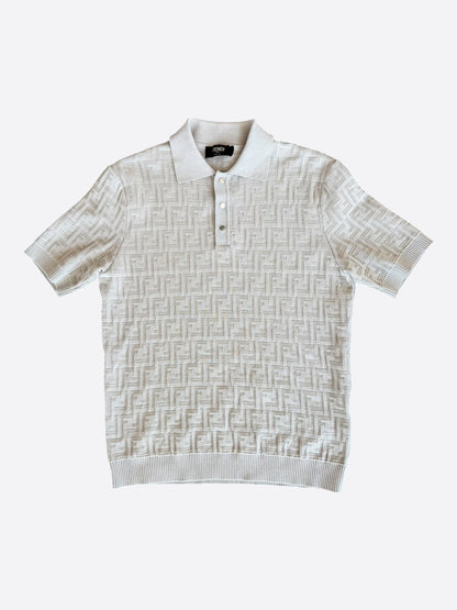 Fendi Beige FF Jacquard Monogram Polo T-Shirt