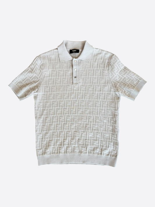 Fendi Beige FF Jacquard Monogram Polo T-Shirt