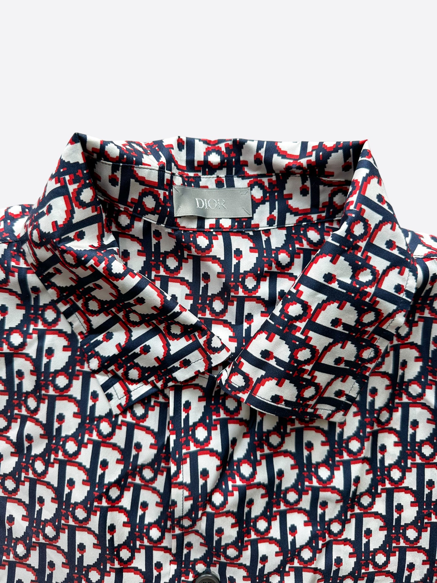 Dior Blue & Red Pixel Oblique Button Up Shirt