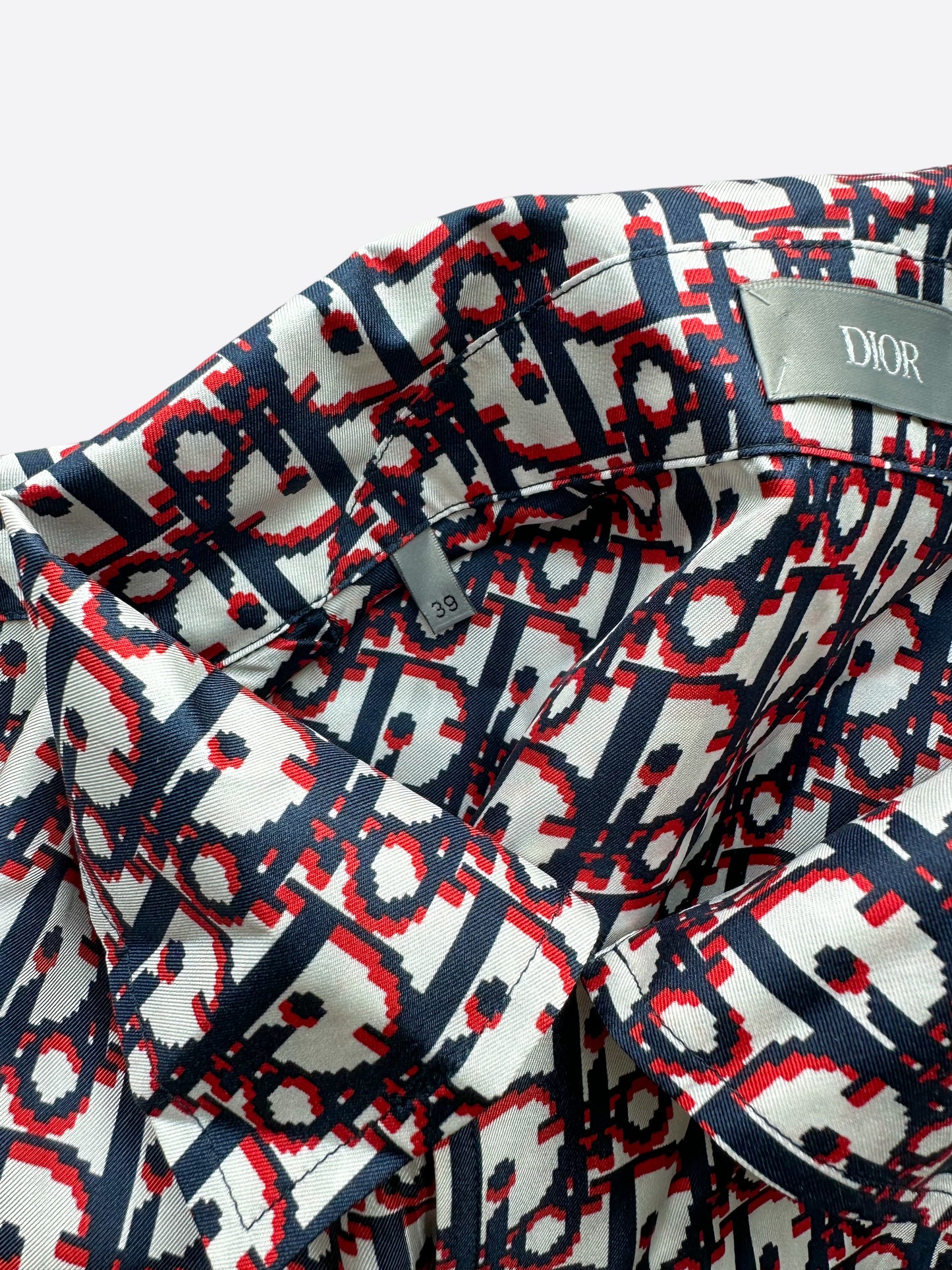 Dior Blue & Red Pixel Oblique Button Up Shirt