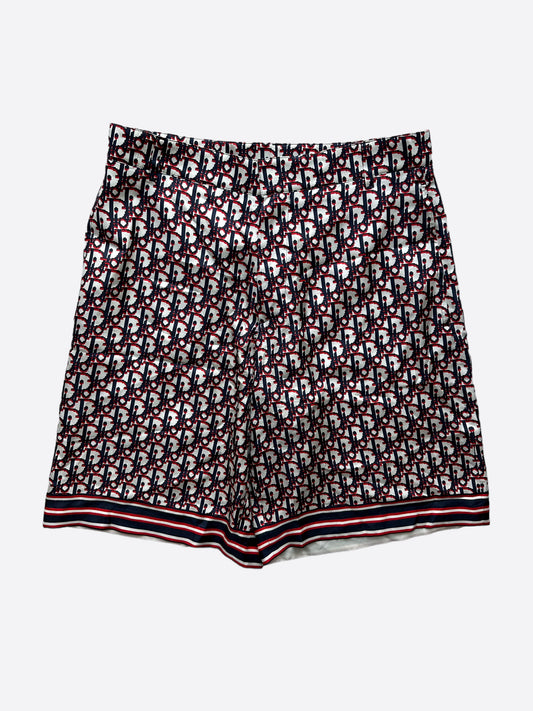 Dior Blue & Red Pixel Oblique Bermuda Silk Shorts