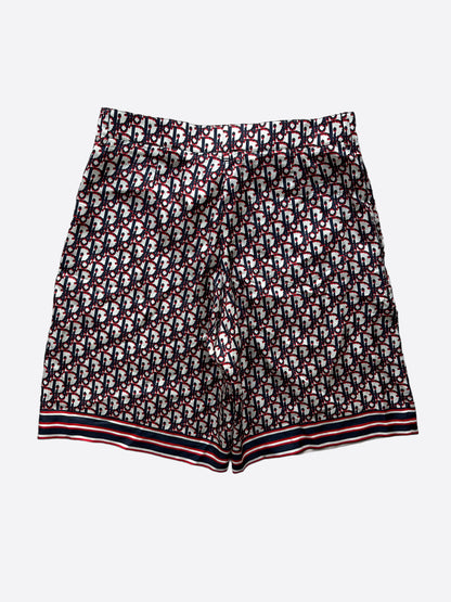 Dior Blue & Red Pixel Oblique Bermuda Silk Shorts