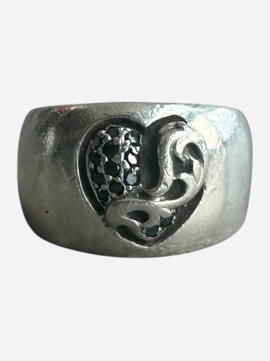 Chrome Hearts Silver & Black Diamond Heart Ring