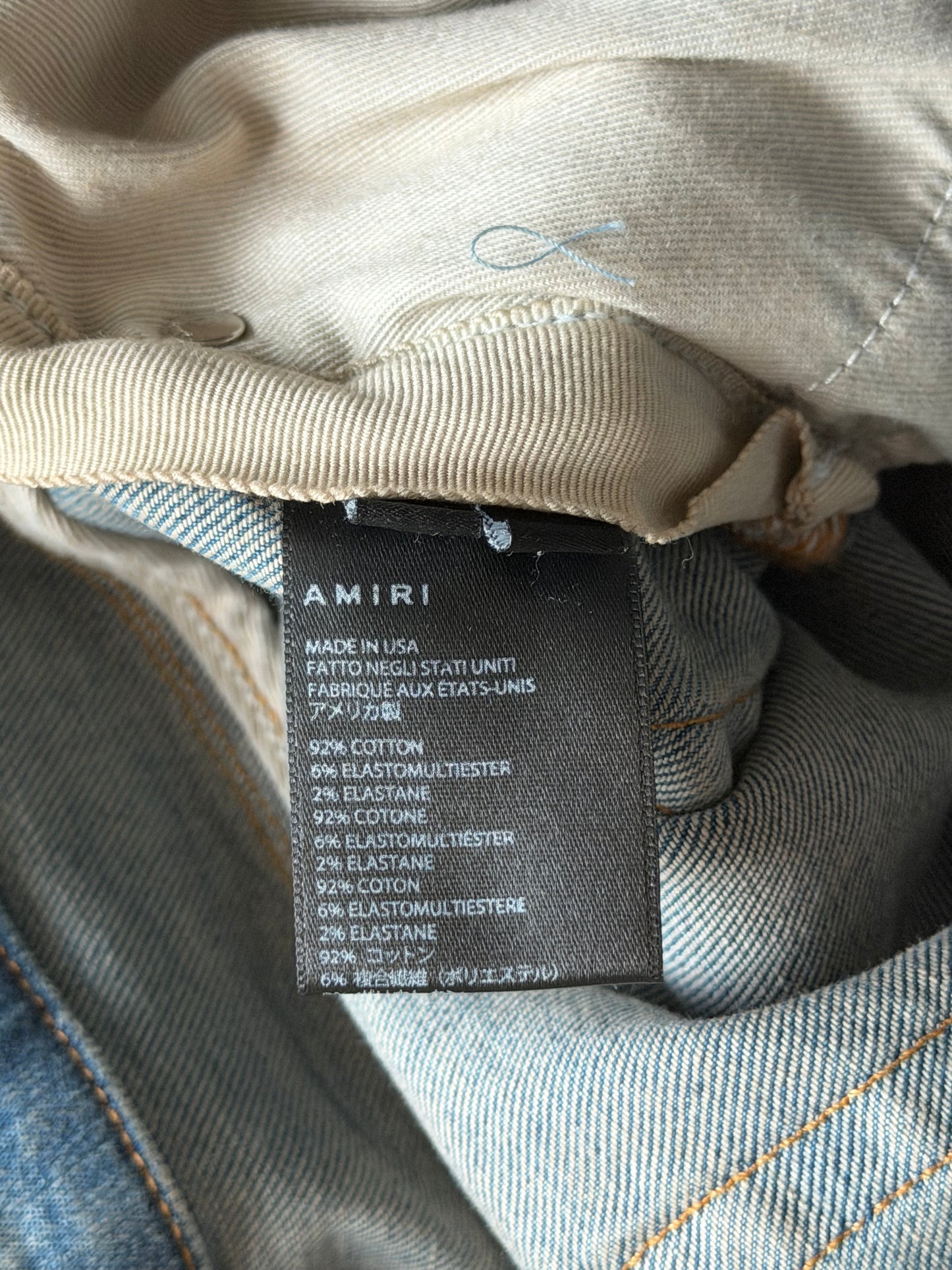 Amiri Clay Indigo & Cracked Pink Patch MX1 Jeans