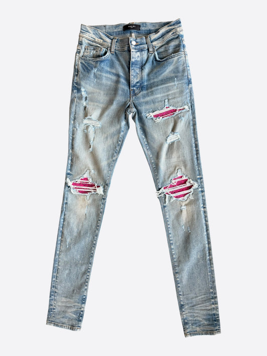 Amiri Clay Indigo & Cracked Pink Patch MX1 Jeans