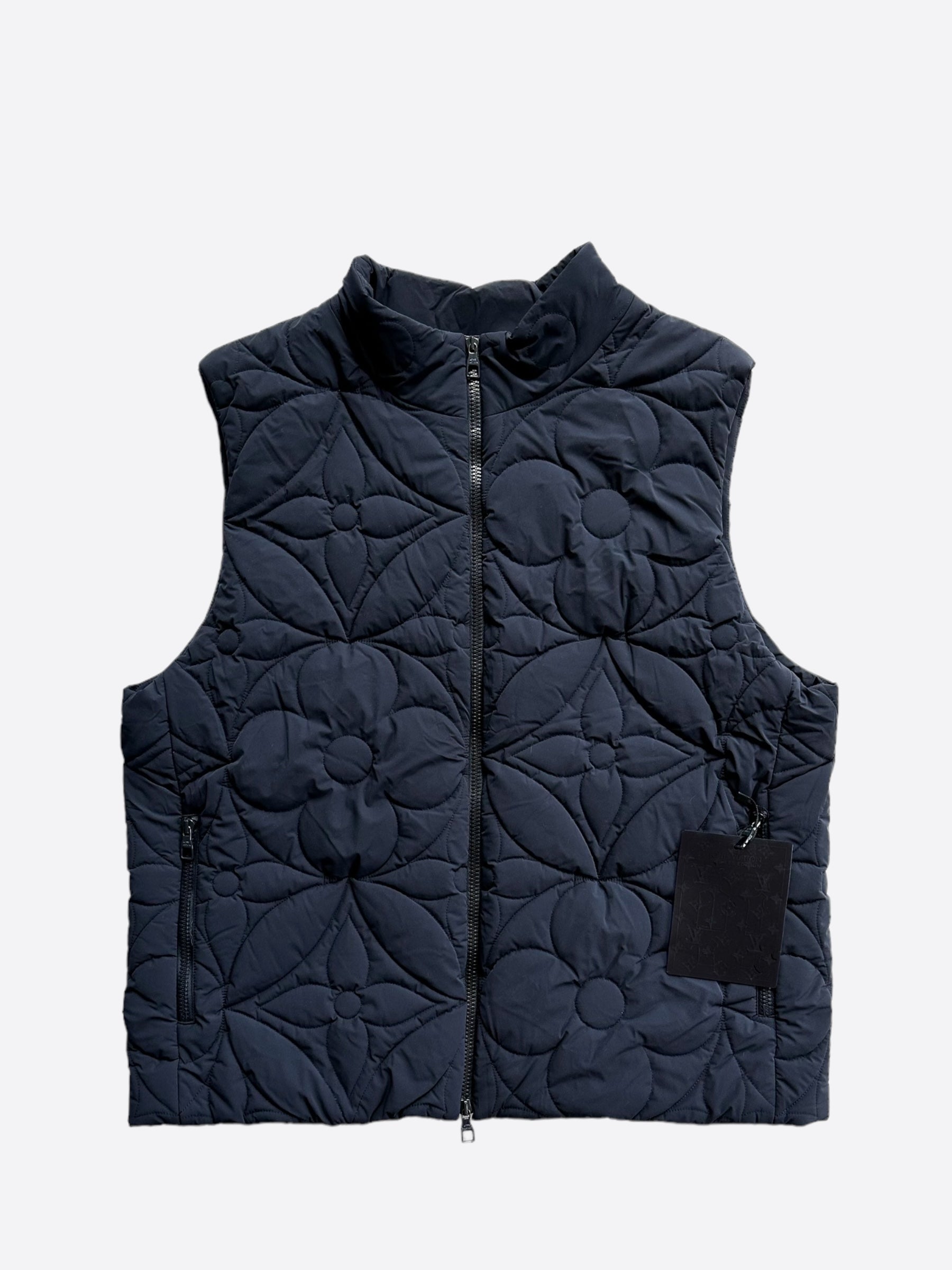 Louis Vuitton Navy Flower Monogram Puffer Vest Savonches