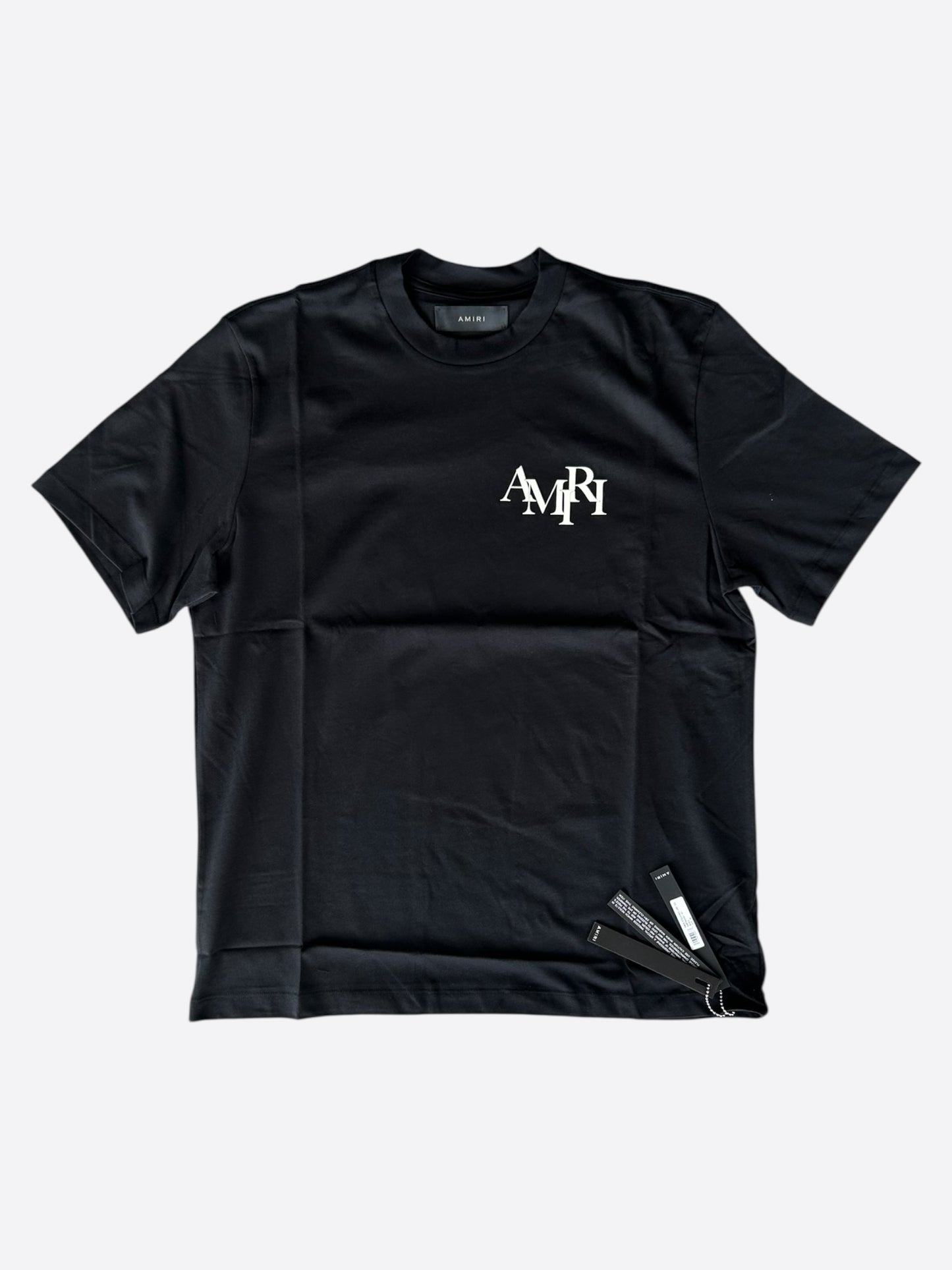 Amiri Black & White Staggered Logo T-Shirt