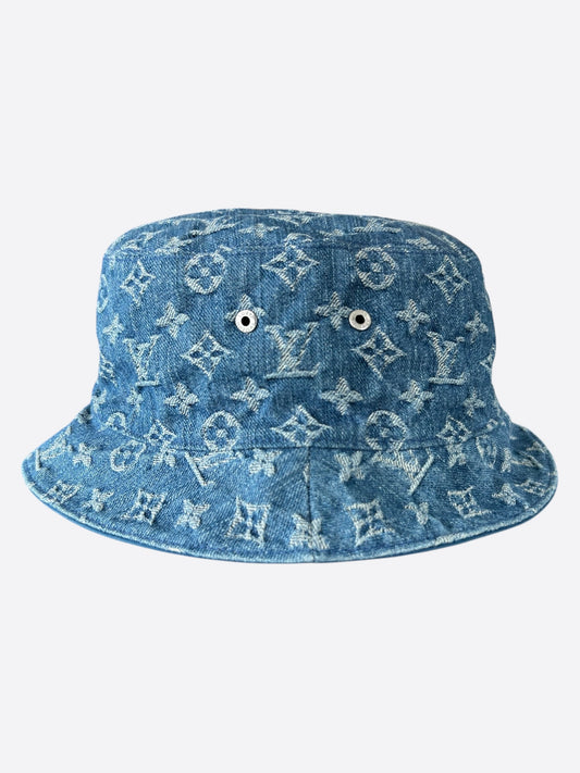 Louis Vuitton Blue & White Denim Monogram Reversible Bucket Hat