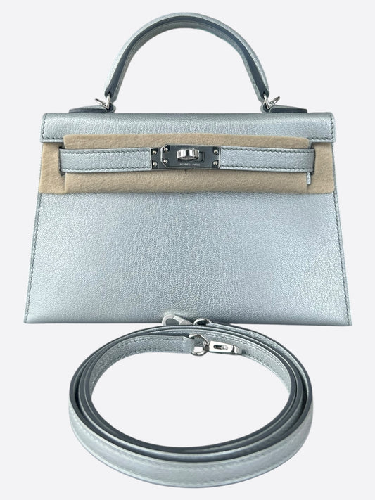 Hermes Metallic Silver Epsom Mini Kelly 20