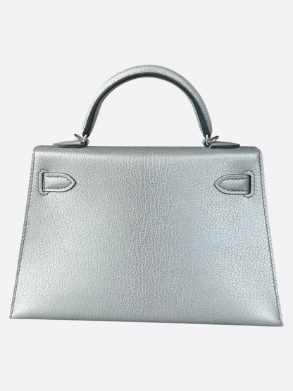 Hermes Metallic Silver Epsom Mini Kelly 20
