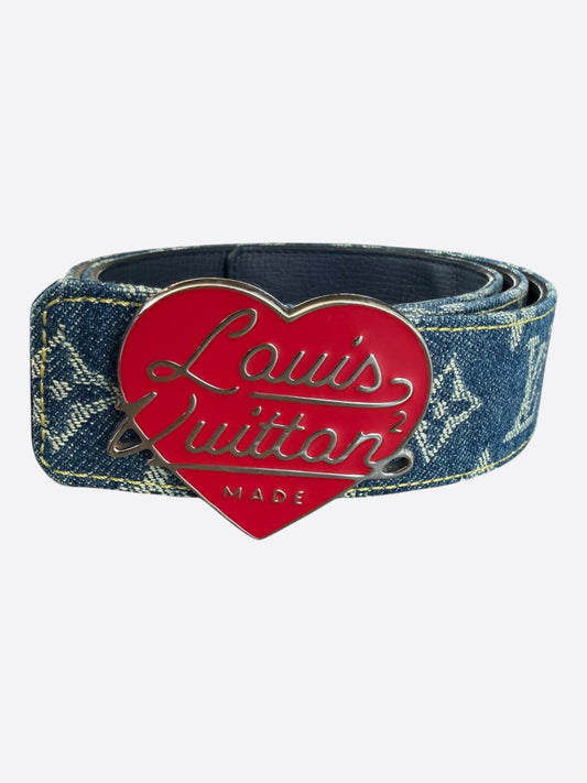 Louis Vuitton Nigo Blue & White Denim Monogram Heart Belt