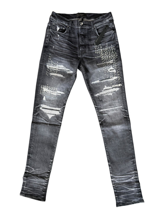 Amiri Rain Grey Boro Repaired Jeans