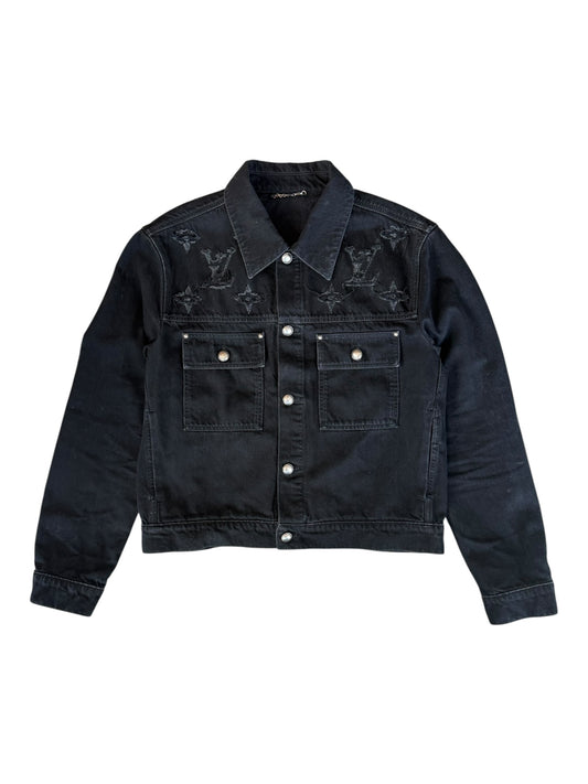 Louis Vuitton Black Distressed Monogram Denim Jacket