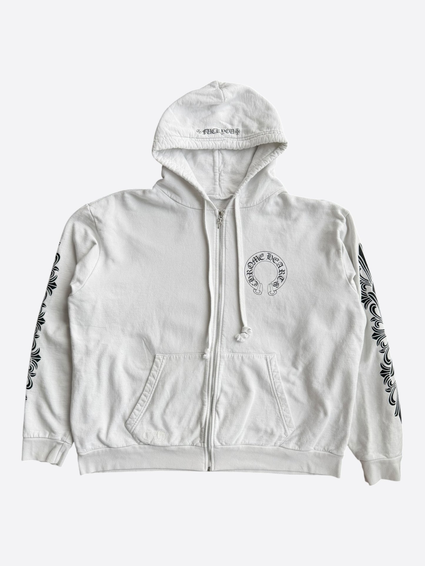 Chrome Hearts White & Black Horseshoe Logo Zip Up Hoodie