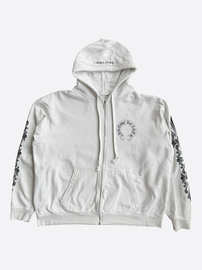 Chrome Hearts White & Black Horseshoe Logo Zip Up Hoodie