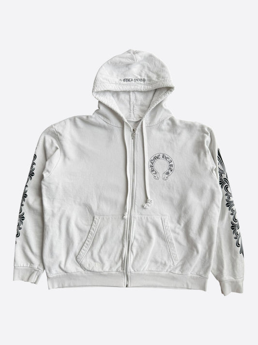 Chrome Hearts White & Black Horseshoe Logo Zip Up Hoodie