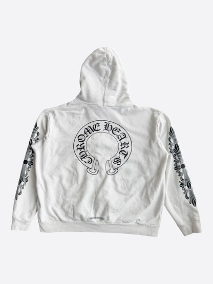 Chrome Hearts White & Black Horseshoe Logo Zip Up Hoodie