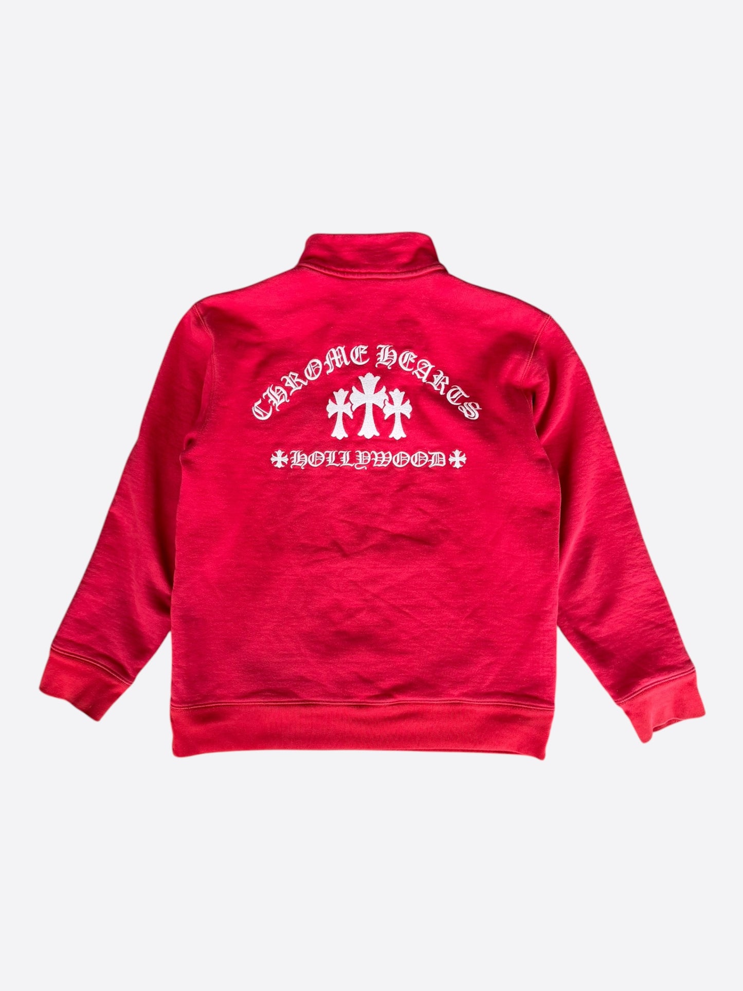 Chrome Hearts Red & White Triple Cross Embroidered Quarter Zip Sweater
