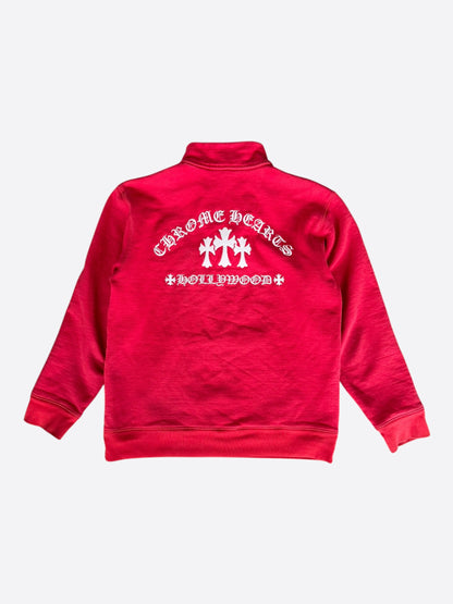 Chrome Hearts Red & White Triple Cross Embroidered Quarter Zip Sweater