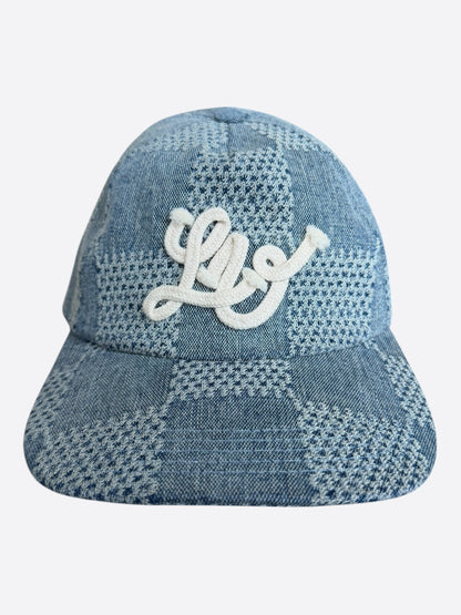 Louis Vuitton Blue & White Embroidered Logo Denim Hat