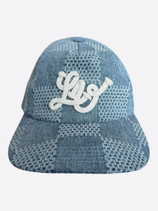 Louis Vuitton Blue & White Embroidered Logo Denim Hat
