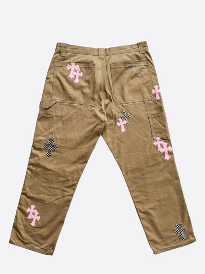 Chrome Hearts Tan Pink & Checkered Cross Patch Carpenter Pants