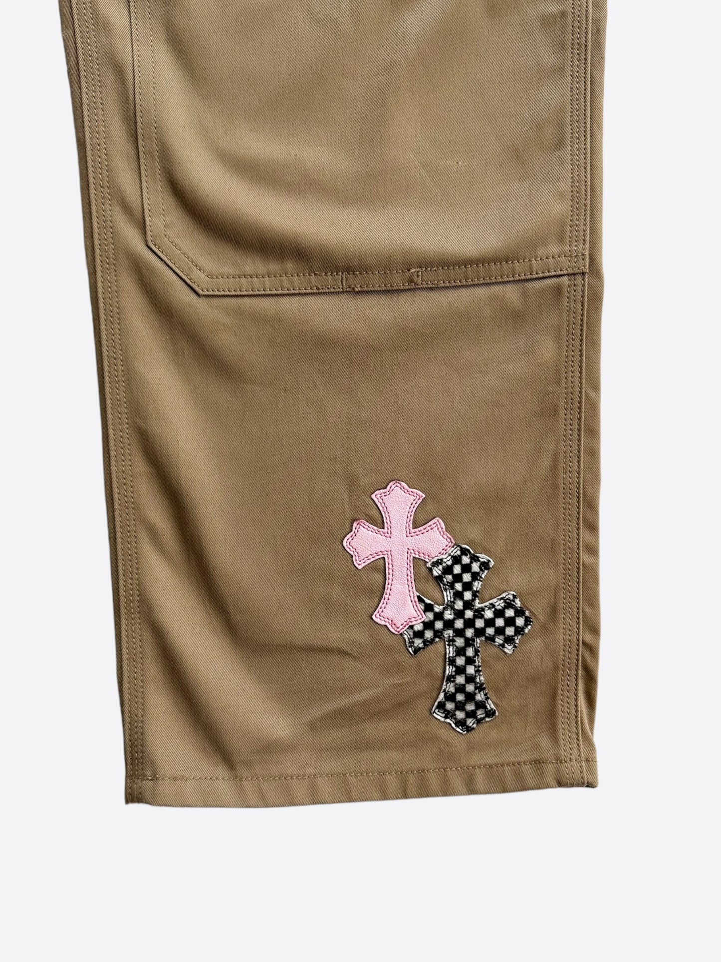 Chrome Hearts Tan Pink & Checkered Cross Patch Carpenter Pants