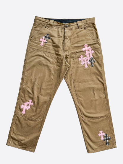 Chrome Hearts Tan Pink & Checkered Cross Patch Carpenter Pants