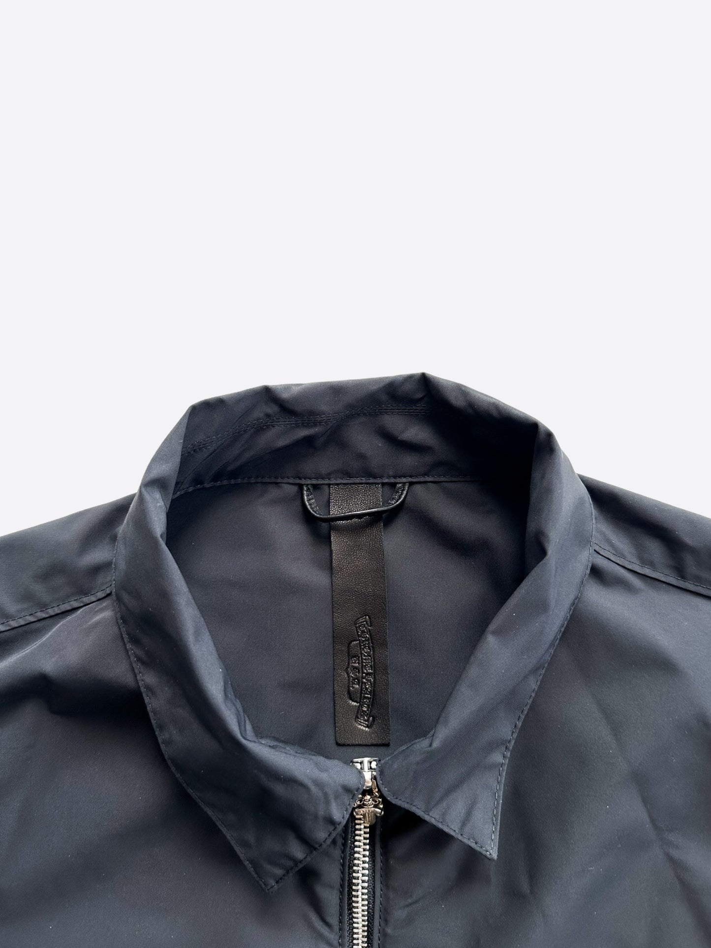 Chrome Hearts Black Nylon & Leather Zip Up Shirt