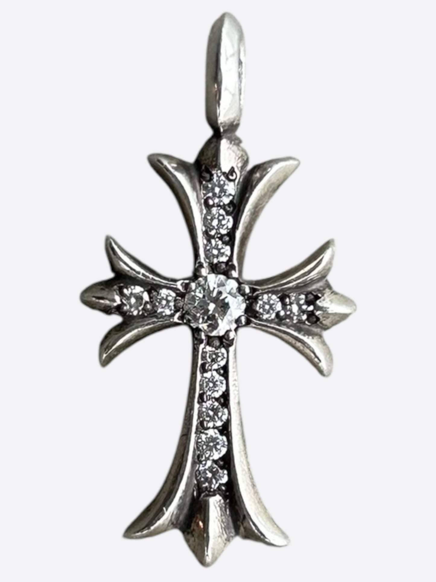 Chrome Hearts Silver & Diamond Tiny Cross Pendant