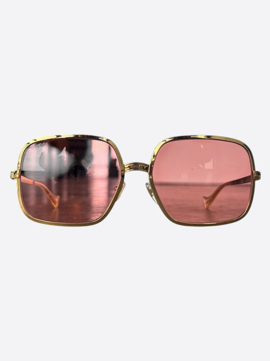 Gucci Gold & Pink Square Sunglasses