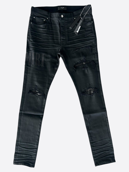Amiri Black Waxed Core Applique Logo Jeans