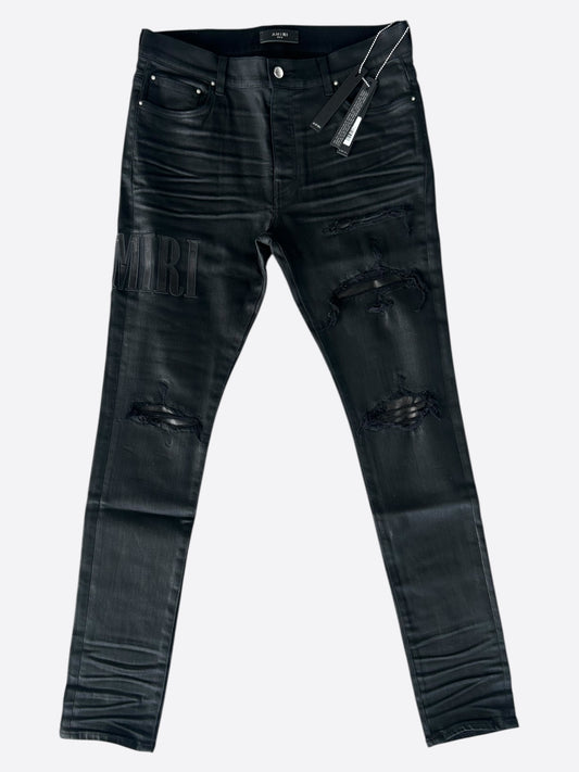 Amiri Black Waxed Core Applique Logo Jeans