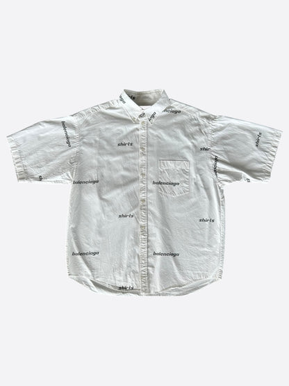 Balenciaga White & Black All Over Logo Button Up Shirt