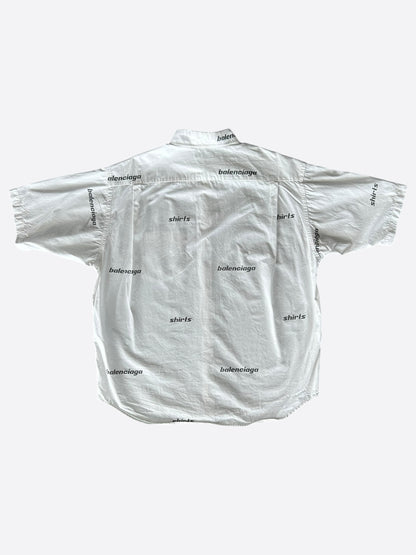 Balenciaga White & Black All Over Logo Button Up Shirt