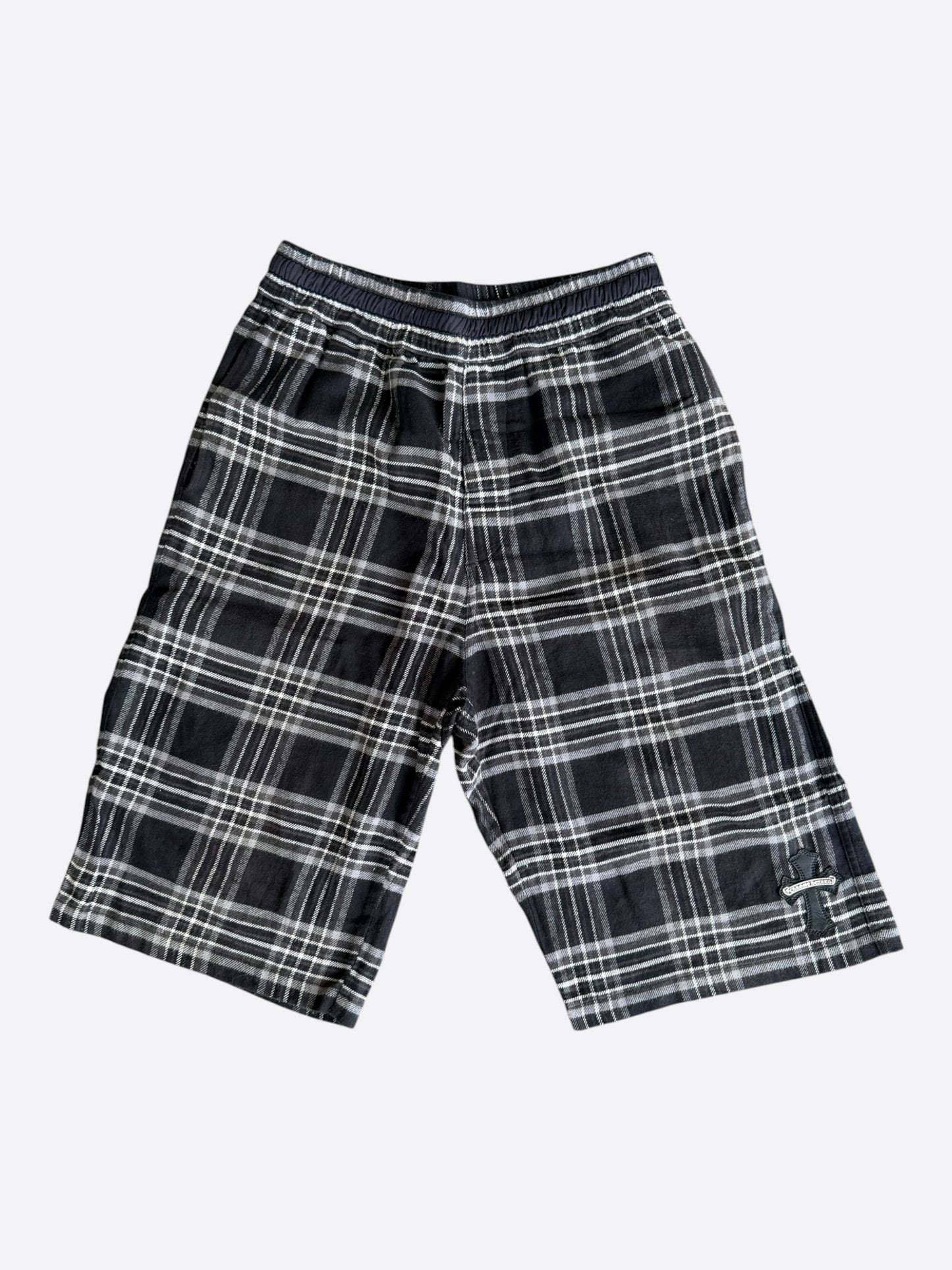 Chrome Hearts Black & White Cross Patch After School Flannel Shorts