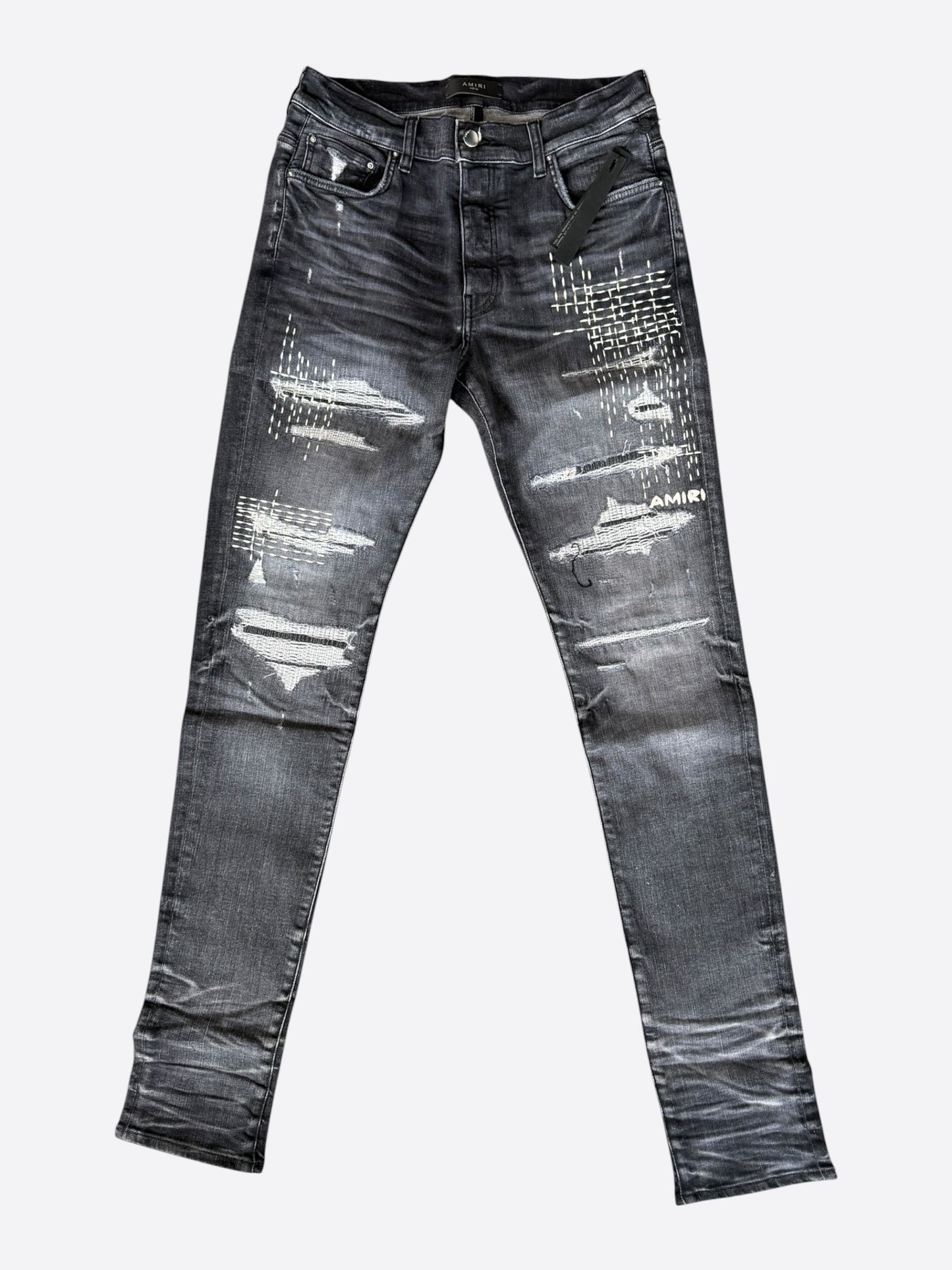 Amiri Rain Grey Boro Repaired Jeans