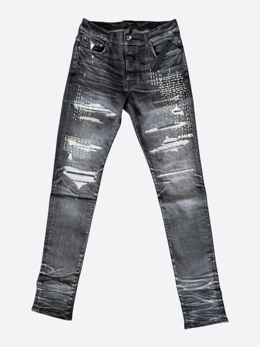 Amiri Rain Grey Boro Repaired Jeans