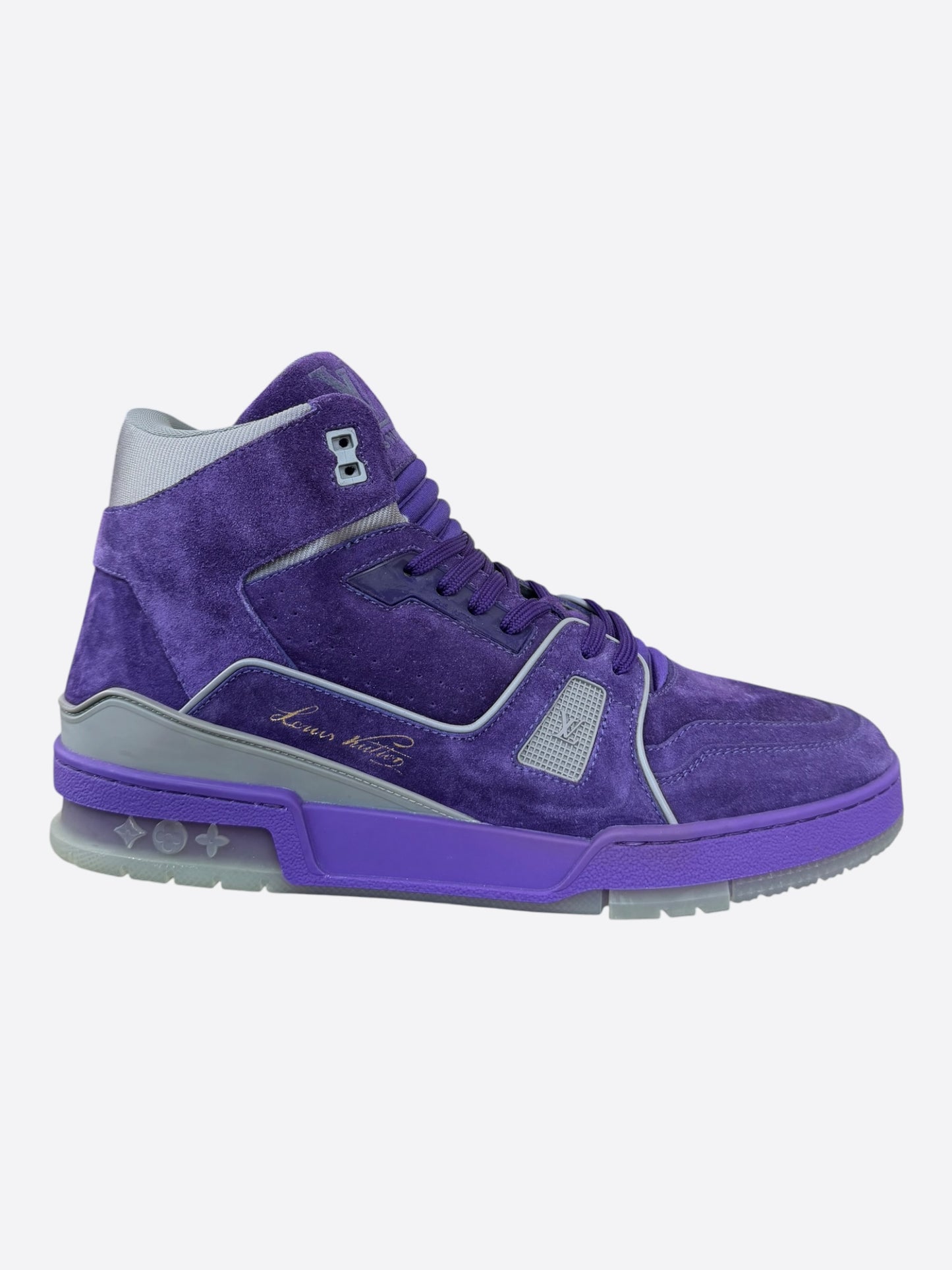 Louis Vuitton Purple & Grey Suede High Top Trainers