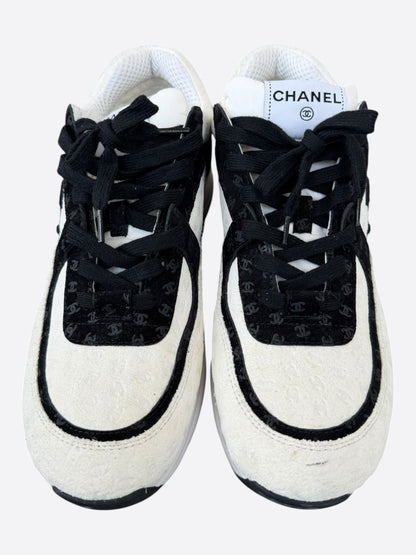 Chanel White & Black Embossed CC Logo Sneakers