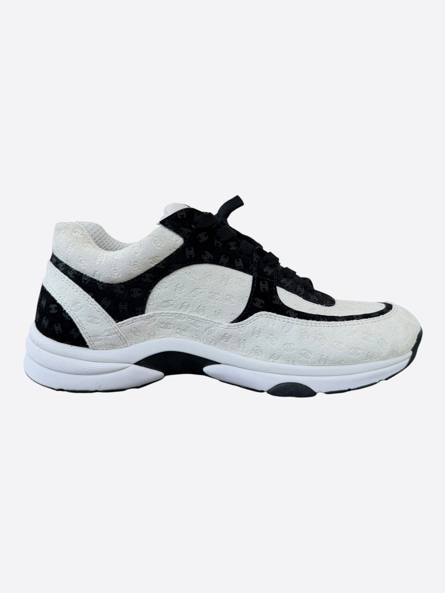 Chanel White & Black Embossed CC Logo Sneakers