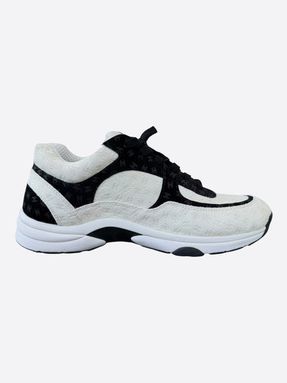 Chanel White & Black Embossed CC Logo Sneakers